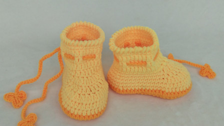 宝贝第一步-钩针款手工制作糖果色毛线小靴子织法和图解