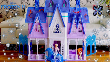 迪士尼《冰雪奇缘》城堡娃娃屋拆箱玩具屋