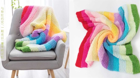 户小姐手编第173集棒针编织彩虹绒绒毯包包盖毯编织编织毯子教程毛线的编织过程