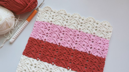 钩针编织拼色小清新花样适合围巾，包包，毛衣最简单编织方法
