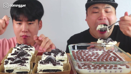 韩国大胃王胖哥，和弟弟一起吃吃麦丽素和奶油蛋糕，两人吃的好过