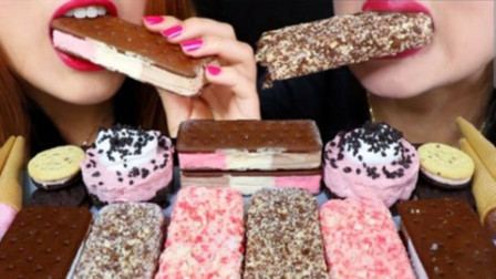 吃播小姐姐：咀嚼音吃播，吃巧克力冰淇淋，草莓芝士蛋糕，冰淇淋