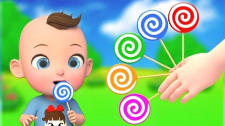 小男孩吃旋转彩色棒棒糖学习认识颜色英语早教益智动画