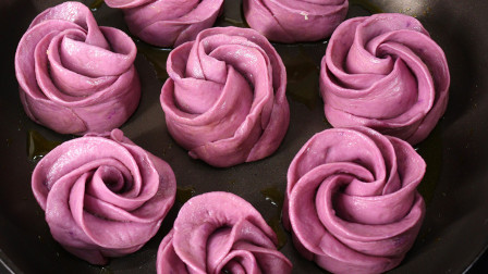 玫瑰花紫薯卷，面食独特又漂亮的做法，蓬松暄软，比吃面包还香