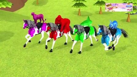 儿童卡通片小马搭载各种小动物，与它们一起变换颜色