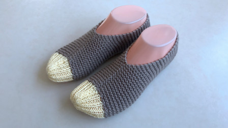 双色鱼嘴袜的编织教程，一片式结构，针法简单，好织好学编织款式大全