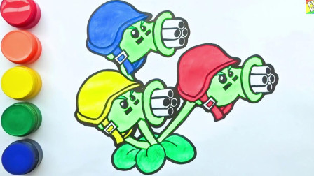 儿童简笔画 怎么画植物大战僵尸中的三重豌豆射手