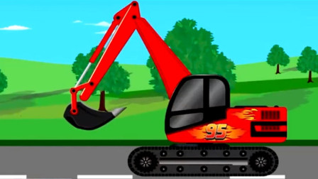 儿童工程车动画 水泥搅拌车挖掘机推土机翻斗车繁忙的工作