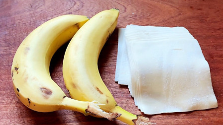 用香蕉和馄饨皮做香蕉派，没有任何添加剂，宝宝做小零食特别棒！