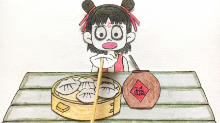 手绘定格动画：哪吒吃饺子，渴了就喝醋，那酸爽太有趣了
