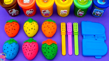 用五颜六色的橡皮泥草莓彩泥制作冰淇淋雪糕造型 创意玩具
