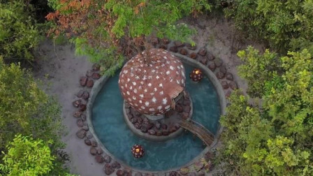 「原始技术」小哥野外建造带泳池的卡通蘑菇房