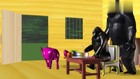 欢乐卡通：小猩猩过生日啦，小猴子悄悄拿走大猩猩的水果被发现咯