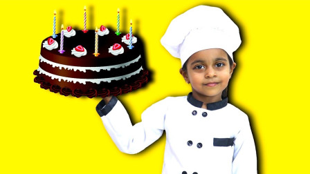 益智玩具儿童故事：太厉害了，厨师小萝莉如何制作美味巧克力蛋糕？