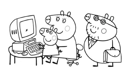 小范亲子简笔画 猪妈妈教小猪佩奇用电脑学习打字
