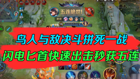 王者荣耀：鸟人与敌决斗拼死一战，闪电匕首快速出击秒获五连