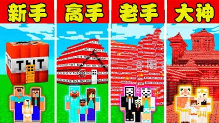 我的世界：新手VS高手！用TNT建造的世界，踏进去都脚发软