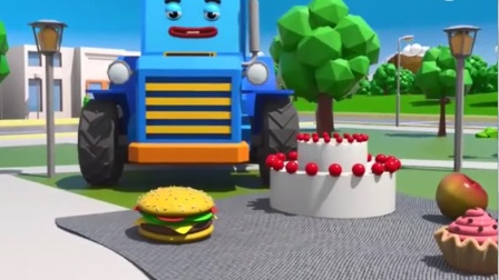 汽车玩具视频：龙卷风卷走了拖拉机本的蛋糕和汉堡.avi