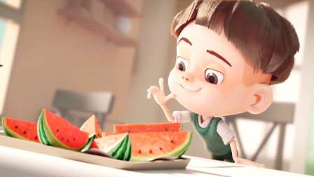 小孩不听劝，每次吃西瓜都不吐籽，结果变成西瓜瓢被人吃掉