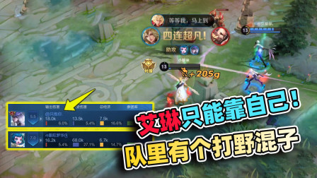 小虾米：以为这把可以抱大腿，没想到艾琳才是大腿，打野输出才6%