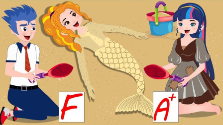 紫悦沙滩偶遇阿坤在做沙堡~小马国女孩游戏