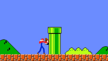 超级玛丽：玛丽长大之后把小怪按在水管所摩擦摩擦，搞得小怪懵了！