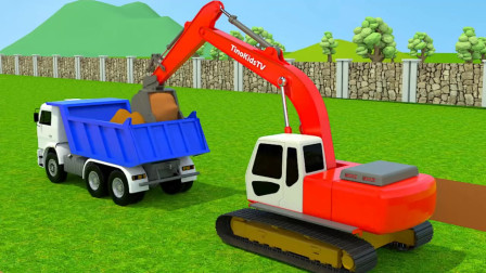 挖掘机工作视频工程车挖掘机儿童动画视频