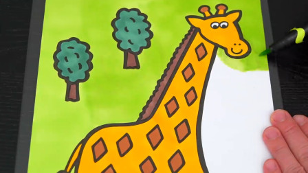 小范亲子简笔画 森林里骄傲的长颈鹿简笔画涂色