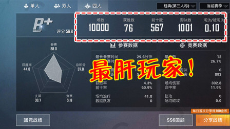 和平精英：赛季1W场的玩家真的存在？场均只有6分钟！