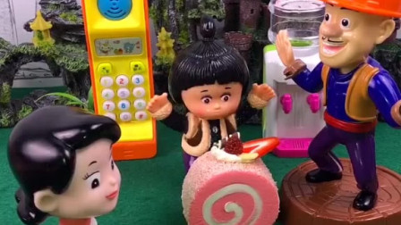 光头强买了块蛋糕，给谁吃呢？