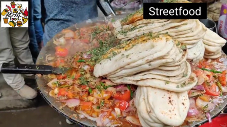 印度街头小吃，印度人是有多爱吃洋葱啊，佩服铁板炒菜的功夫
