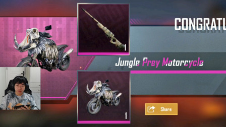 和平精英：国际服开箱单抽出野猪摩托车，粉色皮肤AWM非常可！