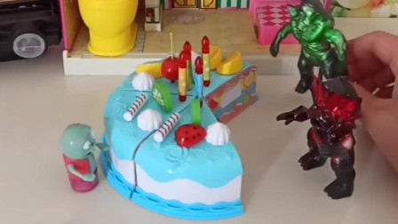 小鬼给爸爸买了生日蛋糕，结果然后怪兽给吃了，小鬼呼叫奥特曼打坏人