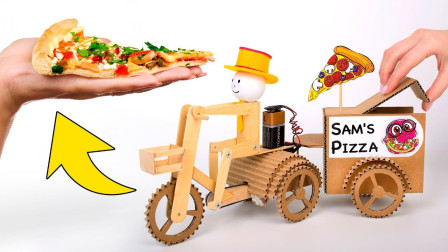 史莱姆山姆的披萨外卖店，脑洞大开！用纸板制作自助送餐机器人