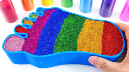 水晶泥怎么玩？把它做成彩虹大脚板，画面简直太治愈了！