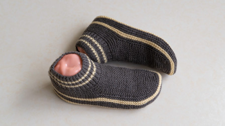 男士地板袜的编织方法，外形似运动板鞋，简洁大方图解视频