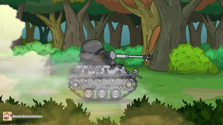 坦克动画：坦克用木棒打对方的头