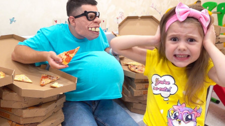 爸爸怎么吃了超多披萨？可是萌娃小萝莉如何帮助他？儿童亲子益智趣味游戏玩具故事