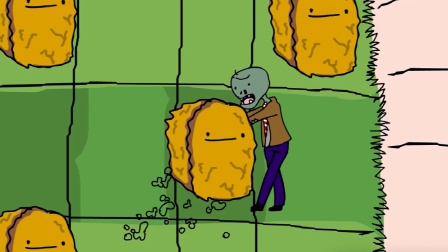 戴夫的割草机和坚果球起到作用了，僵尸都倒下了！