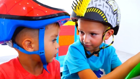 萌娃小可爱们真顽皮呀！小家伙们开车要注意安全哟！—萌娃：好像卡住了！