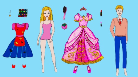 芭比公主换装故事 装扮芭比娃娃 手工制作粉色闪亮的裙子 太漂亮了！