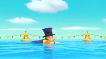 人类在比赛游泳，小猫咪捣乱，汪汪队来帮忙