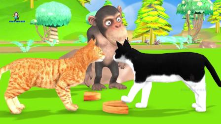 小猫咪分蛋糕一半大一半小，去找小猴子帮忙，小猴子会怎么分呢？