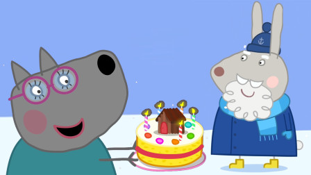 小猪佩奇最新第八季 狼妈妈给兔爷爷送来生日蛋糕 简笔画