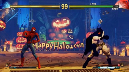 街霸V：白疯隆与纳什变装作战，蜘蛛侠大战蝙蝠侠