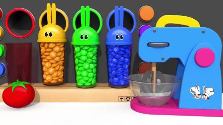 儿童益智玩具学习颜色，有趣的兔模具蛋糕搅拌器彩虹糖水果玩具