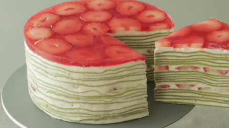 教你在家做草莓抹茶千层蛋糕，无烤箱超简单