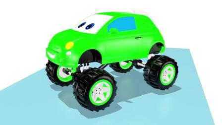 卡通宝宝动画：绿色的车车跑过赛道，闯过重重障碍，取得胜利了