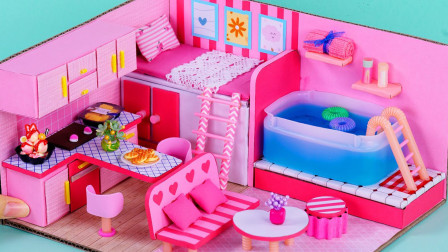手工制作可爱的粉红色房子，芭比娃娃肯定会喜欢这里！