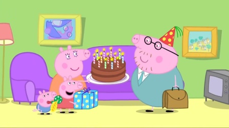 动画：猪爸爸过生日，乔治佩奇做了巧克力蛋糕